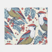 Waxwings Holly Kerstpatroon Fleece Deken (Voorkant (Horizontaal))