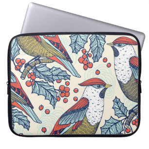  Waxwings Holly Kerstpatroon Laptop Sleeve
