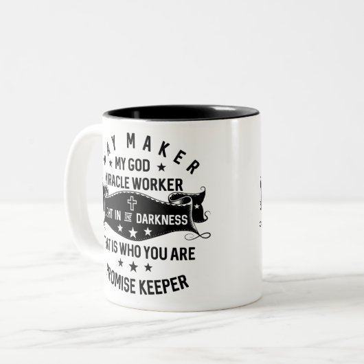 Way Maker Miraker Worker Promise Keeper Christelij Tweekleurige Koffiemok (Voorkant links)