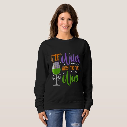 Way To The Wine Halloween Witch Cool Tee Trui (Voorkant volledig)