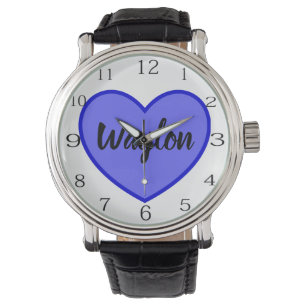 Waylon naam in blauw hart, horloge