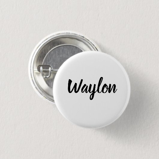 Waylon naam in bochtige letters, ronde button 3,2 cm (Voorkant /achterkant)