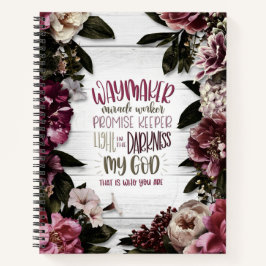 Waymaker met paarse bloemen op hout notitieboek