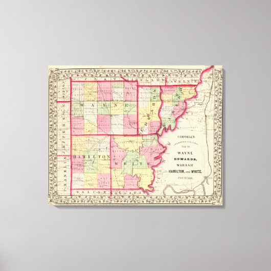 Wayne, Edwards, Wabash, Hamilton, White counties Canvas Afdruk (Voorkant)