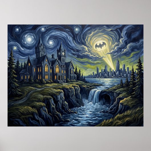 Wayne Manor Starry Night Comic Landschap Poster (Voorkant)
