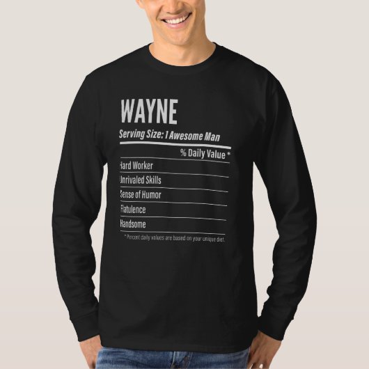 Wayne Serving Maat Voeding Label Calorieën T-shirt (Voorkant)