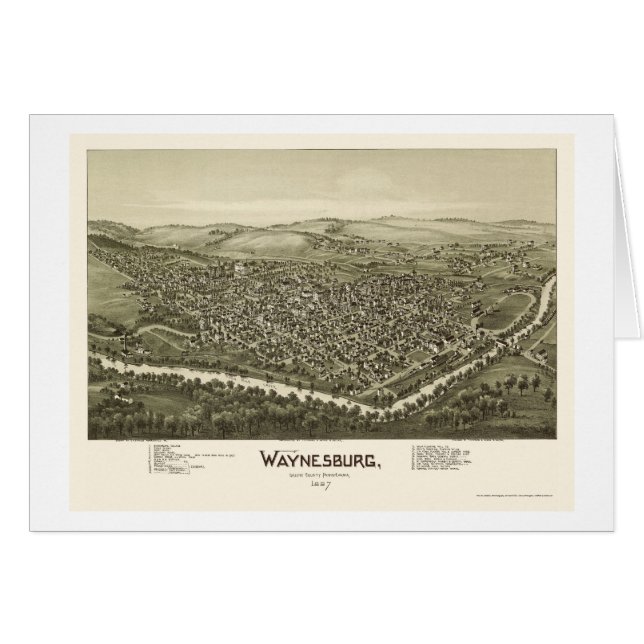 Waynesburg, PA Panorama Kaart - 1897 (Voorkant Horizontaal)
