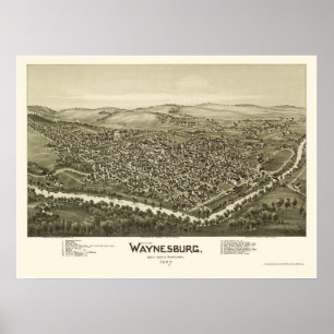 Waynesburg, PA Panorama Kaart - 1897 Poster