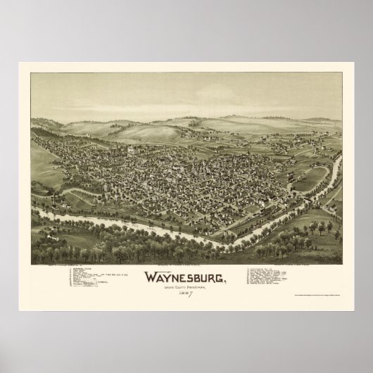 Waynesburg, PA Panorama Kaart - 1897 Poster (Voorkant)