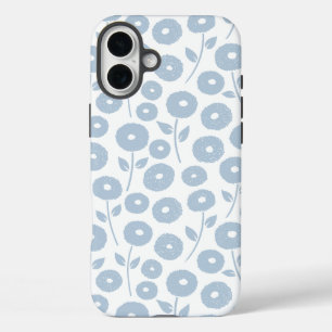 Wazig Bloem Herh Patroon Blauw op Wit iPhone 16 Plus Hoesje