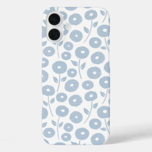 Wazig Bloem Rpt Patroon Blauw op Wit iPhone 16 Plus Hoesje