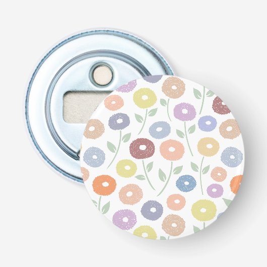 Wazig Bloemmotief Pastels op Wit Button Flesopener (Voorkant)