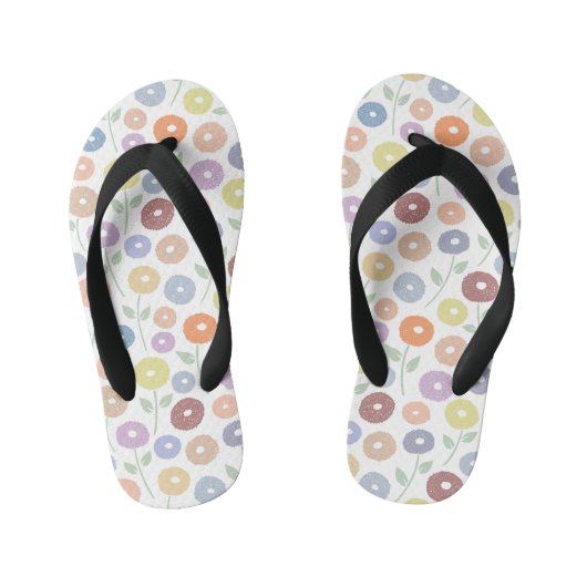 Wazig Bloemmotief Pastels op Wit Kinder Teenslippers (Voetbed)