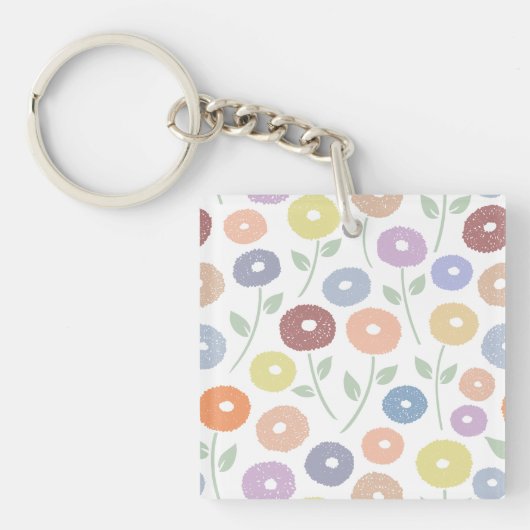 Wazig Bloemmotief Pastels op Wit Sleutelhanger (Voorkant)