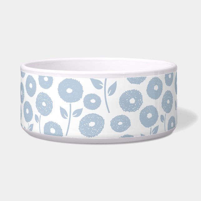 Wazig bloempatroon blauw op wit voerbakje (Voorkant)