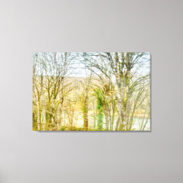 Wazig boslandschap met rivier canvas afdruk