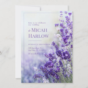 Wazige Blauwe Bokeh Paarse Lavendel Lijst Bruiloft Kaart