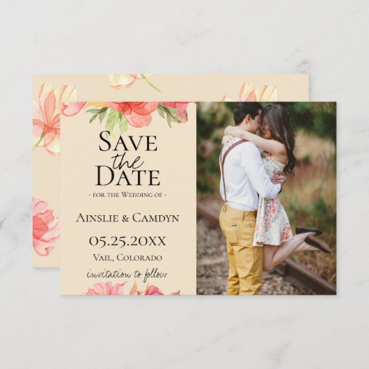 Wazige bloem foto save the date aankondiging (Voorkant / Achterkant)