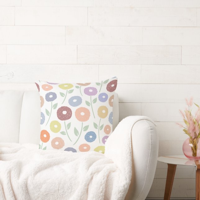 Wazige Bloem Groot Patroon Pastels op Wit Kussen (Bank)