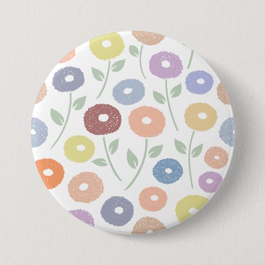 Wazige Bloem Groot Patroon Pastels op Wit Ronde Button 7,6 Cm (Voorkant)