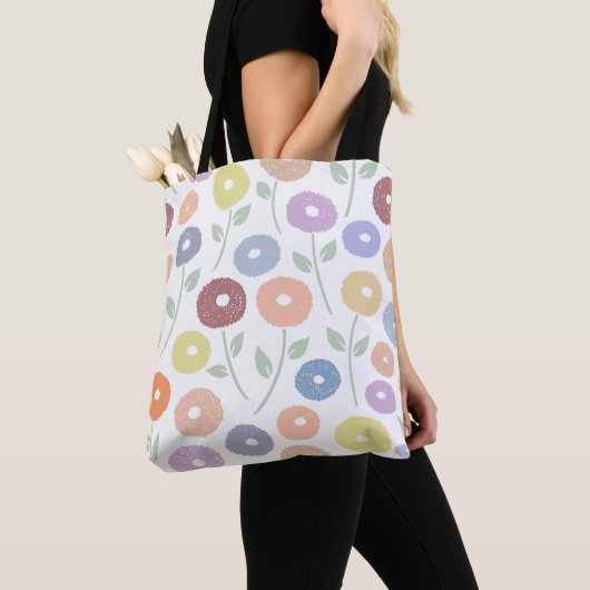 Wazige Bloem Groot Patroon Pastels op Wit Tote Bag (Dichtbij)