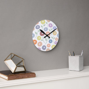 Wazige Bloem Groot Patroon Pastels Ronde Klok