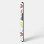 Wazige bloem herhaling patroon pasteltinten op wit iPhone hoesje (Linkerkant)