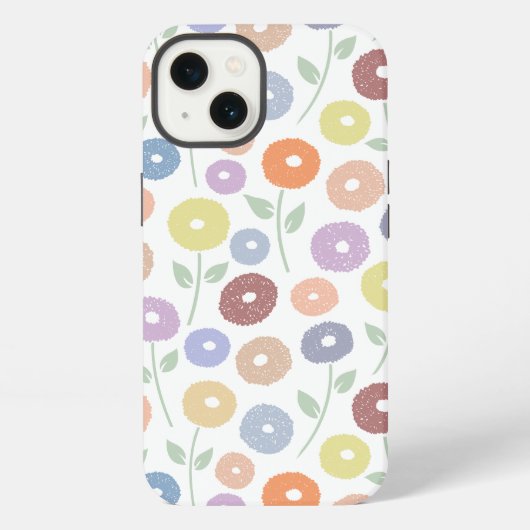 Wazige bloem herhaling patroon pasteltinten op wit iPhone hoesje (Achterkant)