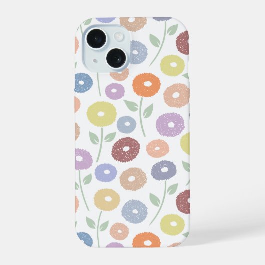Wazige Bloem Herhalingspatroon Pastels op Wit iPhone 15 Case (Achterkant)