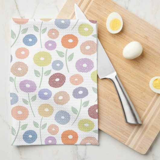 Wazige Bloem Herhalingspatroon Pasteltinten op Wit Theedoek (Quarter Fold)