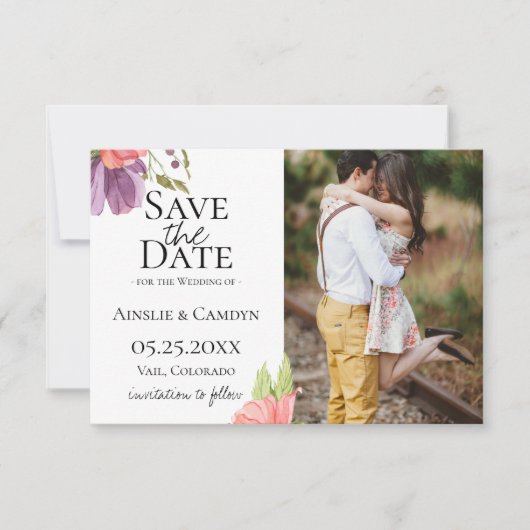 Wazige bloemenfoto save the date aankondiging (Voorkant)