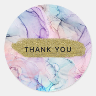 Wazige Ethische Pastel Waterverf Inkt Fantasie Gla Ronde Sticker