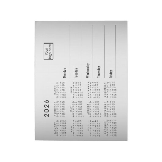 Wazige Grijze Achtergrond Aangepaste Logo 2026 Kal Notitieblok (Linkerzijde)