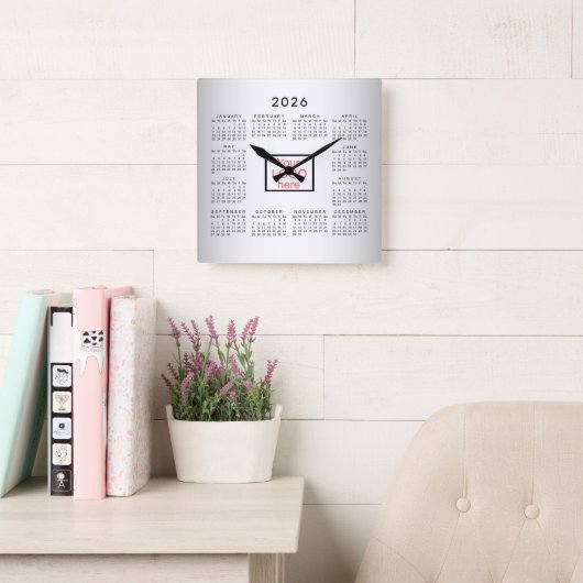 Wazige Grijze Achtergrond Aangepaste Logo 2026 Kal Vierkante Klok (Leeskamer)