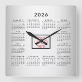 Wazige Grijze Achtergrond Aangepaste Logo 2026 Kal Vierkante Klok (Voorkant)