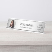 Wazige Grijze Achtergrond Aangepaste Logo Bureau Naambordje (Voorkant)