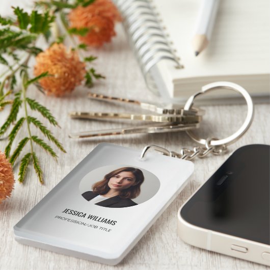 Wazige Grijze Achtergrond Aangepaste Logo Sleutelhanger (Voorkant Rechts)