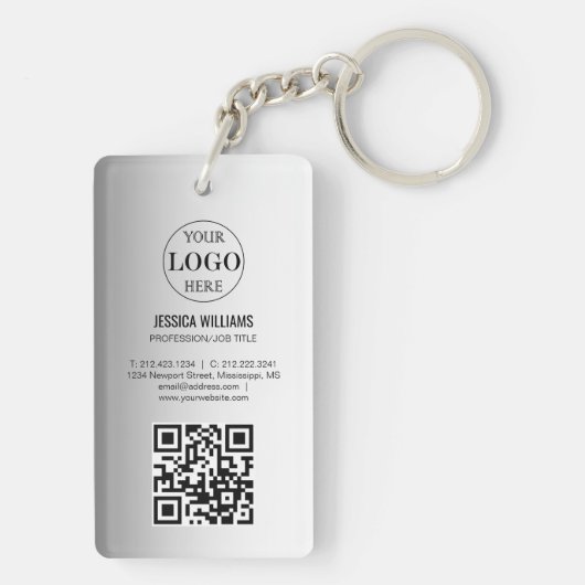 Wazige Grijze Achtergrond Aangepaste Logo Sleutelhanger (achterkant)