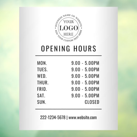 Wazige grijze openingstijden logo bedrijf  raamsticker (Vel 3)