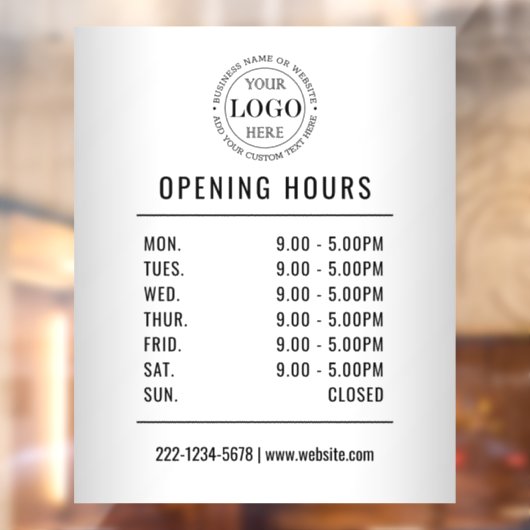 Wazige grijze openingstijden logo bedrijf  raamsticker (Vel 2)