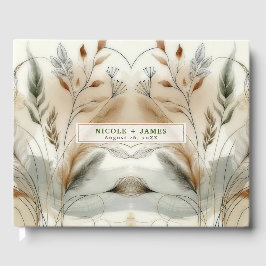 Wazige groene moderne botanische boho-bruiloft gastenboek