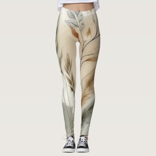 Wazige groene moderne botanische boho-bruiloft leggings (Voorkant)