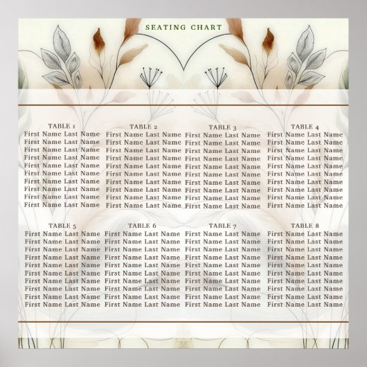 Wazige Groene Moderne Botanische Boho Zitplaatsen Poster (Voorkant)