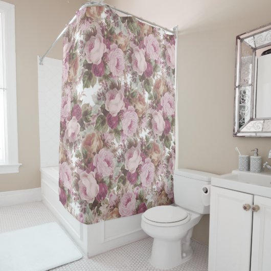 , wazige, roze bruine rozen schilderij. douchegordijn (In situ)