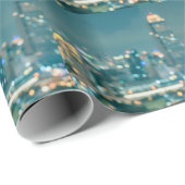 Wazige stadslichten, uitzicht vanaf het dak. cadeaupapier (Rol Hoek)