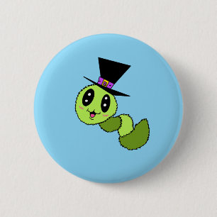 Wazige worm met hoedenknop ronde button 5,7 cm