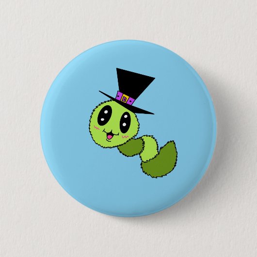 Wazige worm met hoedenknop ronde button 5,7 cm (Voorkant)