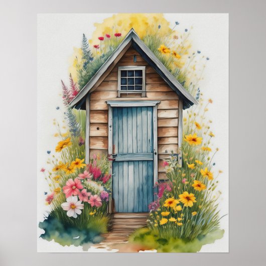 Wc-huisje Aquarel 1 Poster (Voorkant)