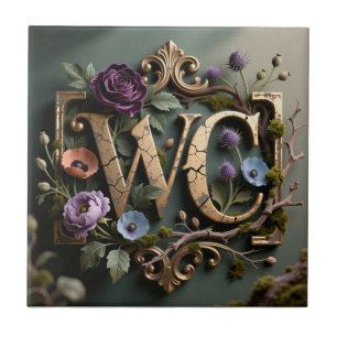 WC Monogram Antieke bloemenschilding Tegeltje