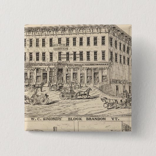 WC Simond's' Block in Brandon Vierkante Button 5,1 Cm (Voorkant)